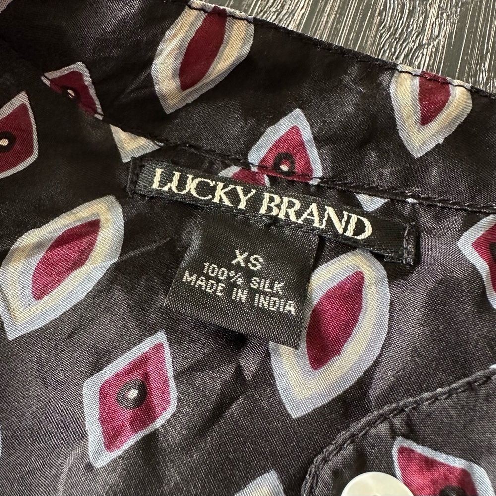 Lucky Brand 100% Silk Batwing Oversized Balloon Sleeve Paisley Burgundy Top XS - Picture 9 of 11